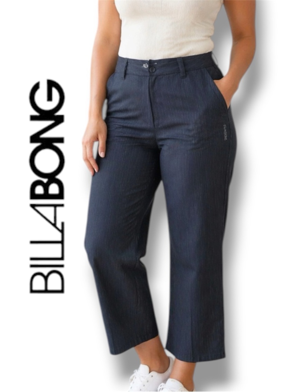 Billabong Pants Straight Leg Trouser High Rise Pinstripe Size 32